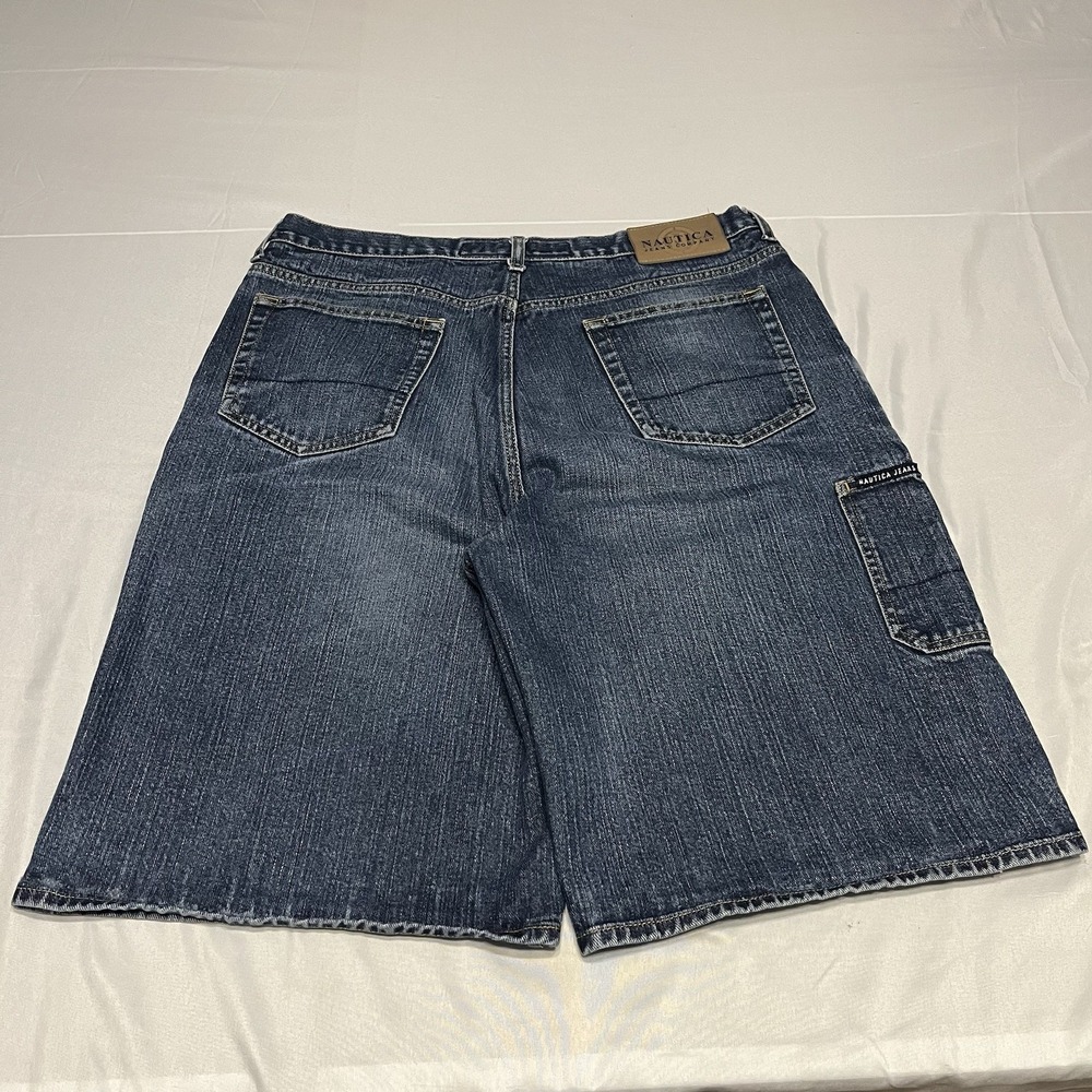 Vintage Nautica Jean Shorts Men's Fits 36 Blue Denim Carpenter Jorts Baggy Y2K